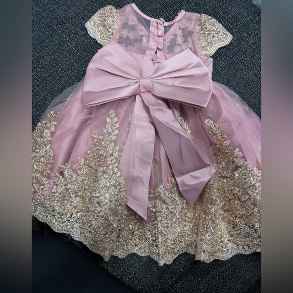 Elegant Pink and Gold Kids Dress - Picture 2 of 2